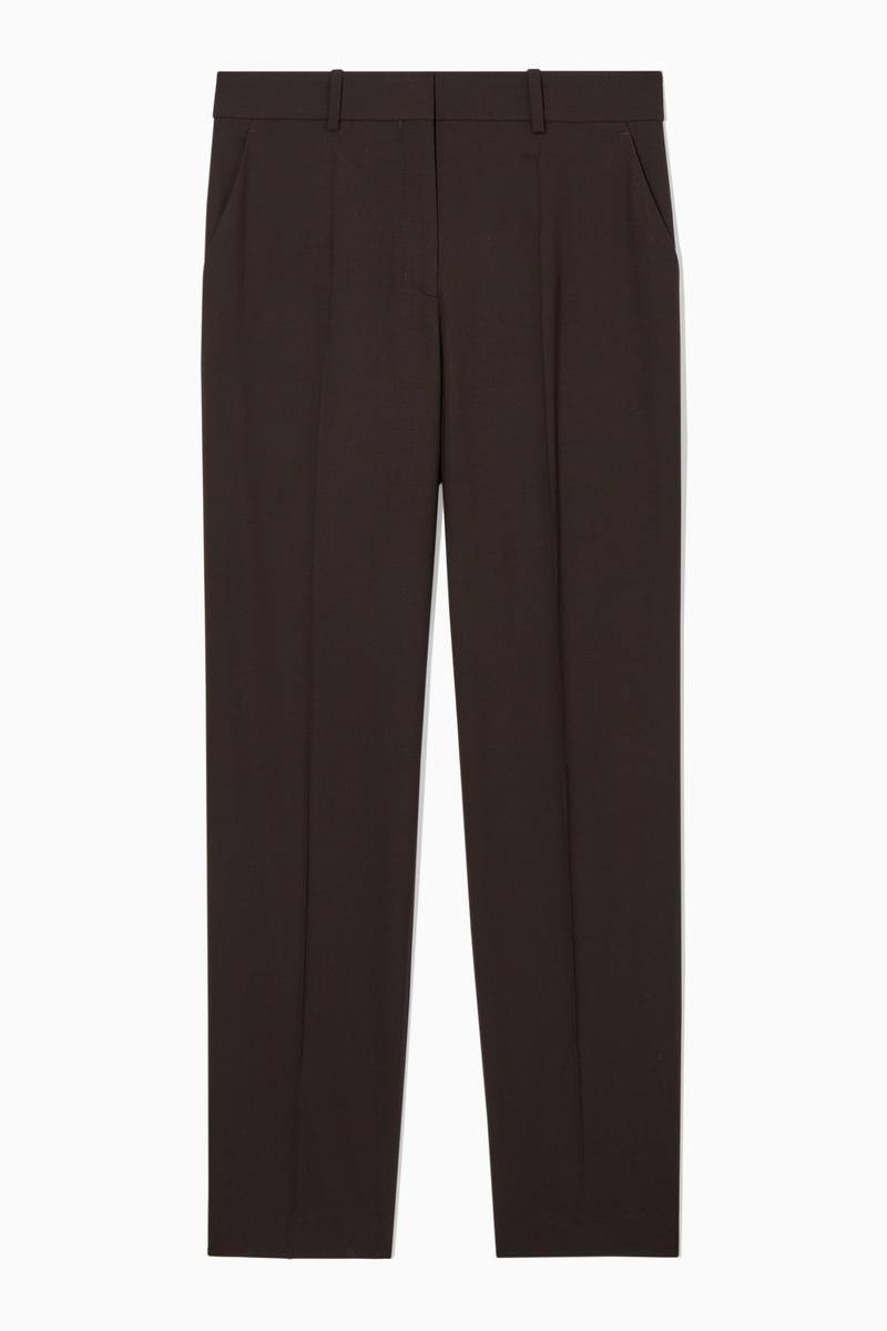 Low-Rise Tailored Wool Trousers in Brown