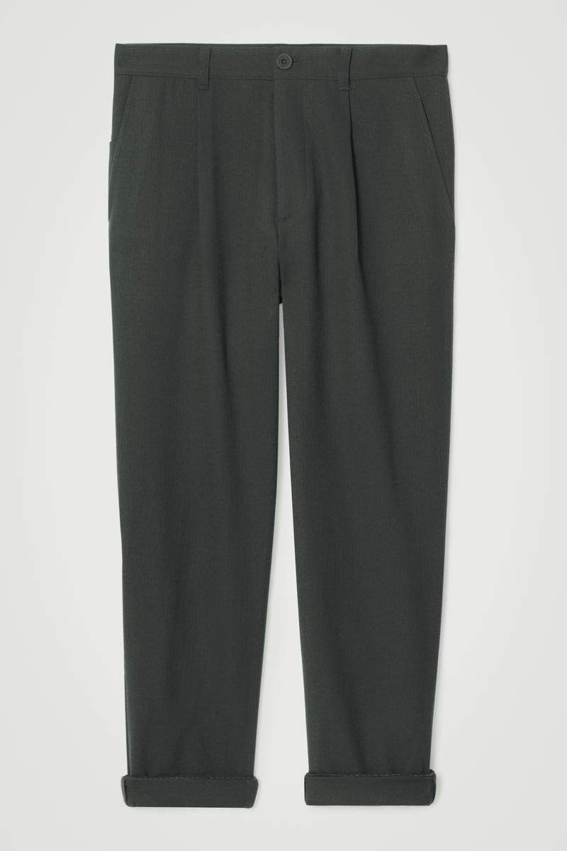 Pleated Wool Trousers in Green