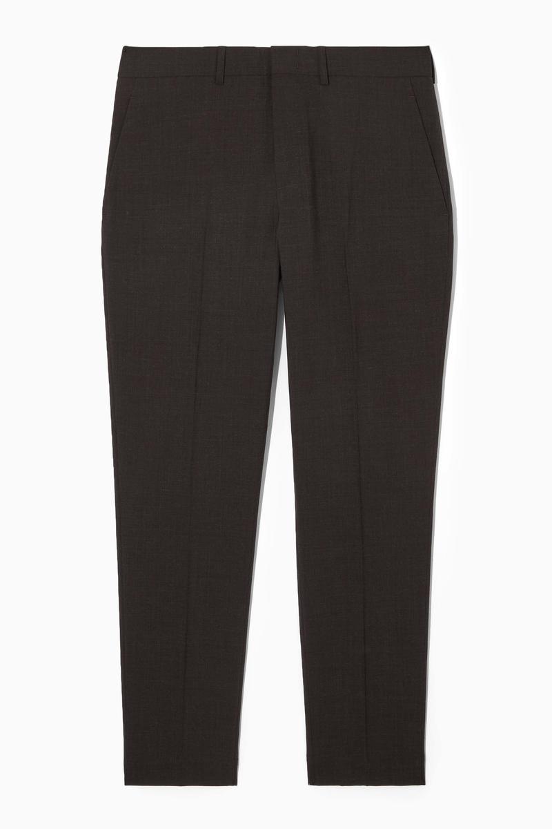 Slim Wool Mélange Tapered Trousers in Brown