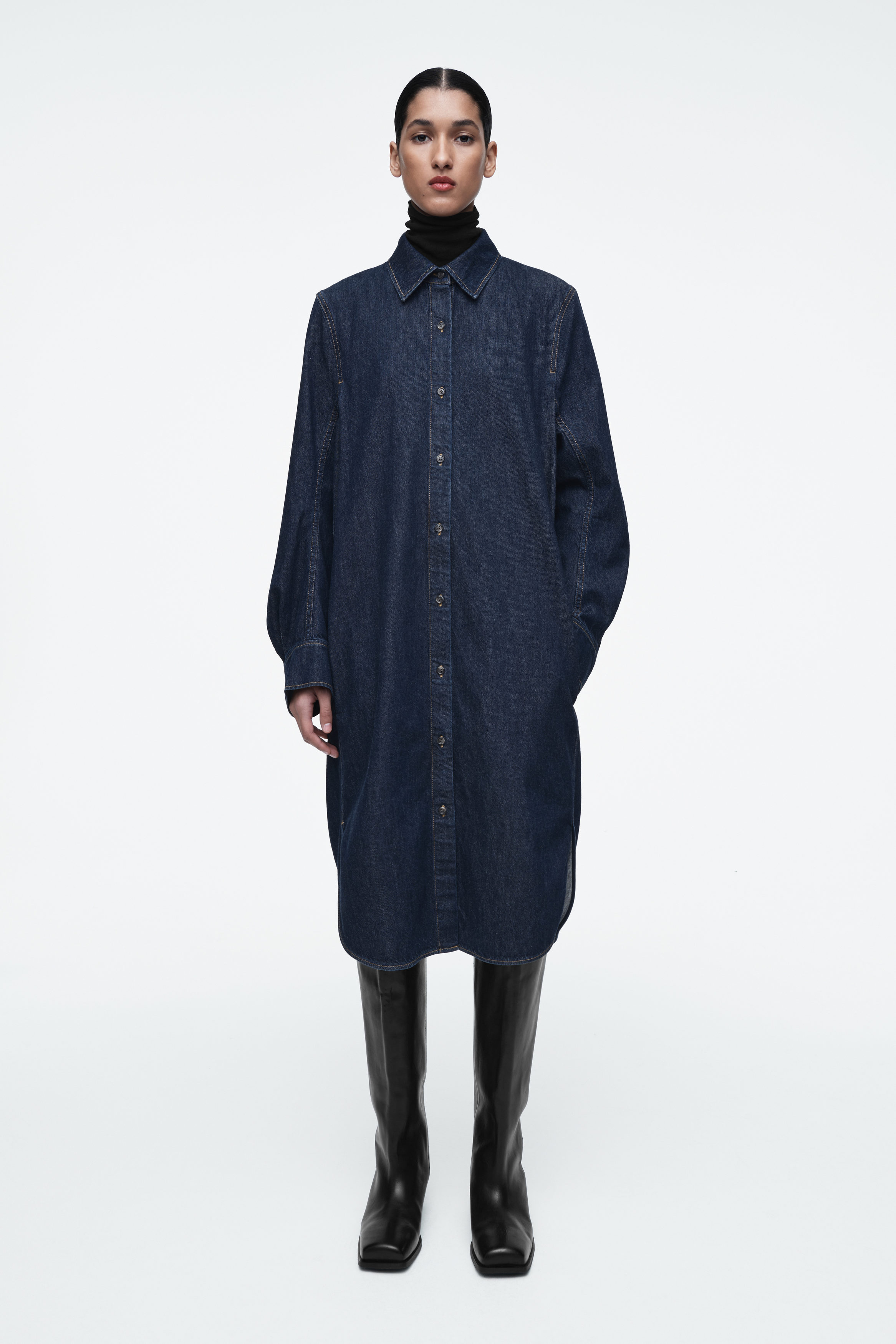 COS Topstitched Denim Dress in Blue | endource