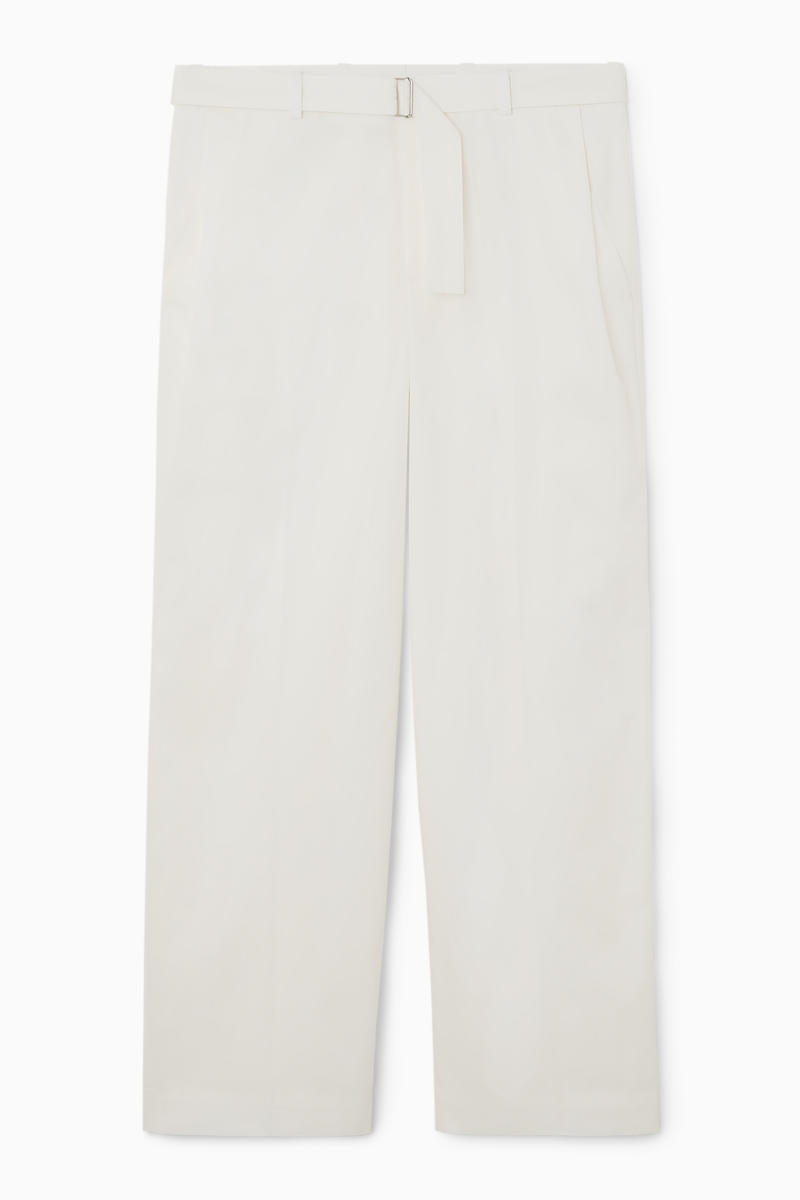 Belted Pleated Wide-Leg Trousers