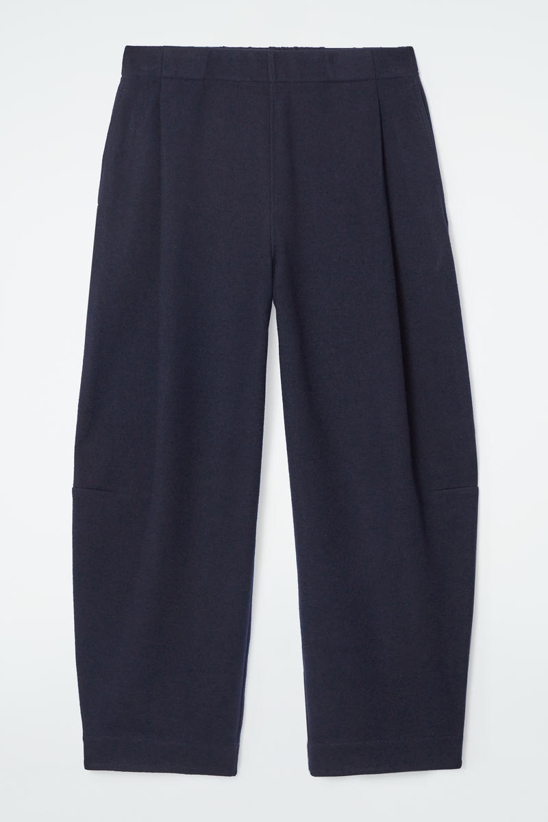 Boiled-Wool Barrel-Leg Trousers in Blue