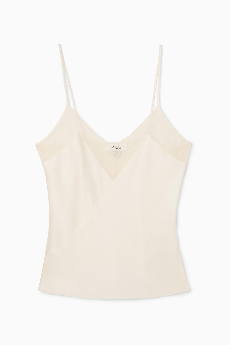Cos Lace-trimmed Silk Cami Top In White