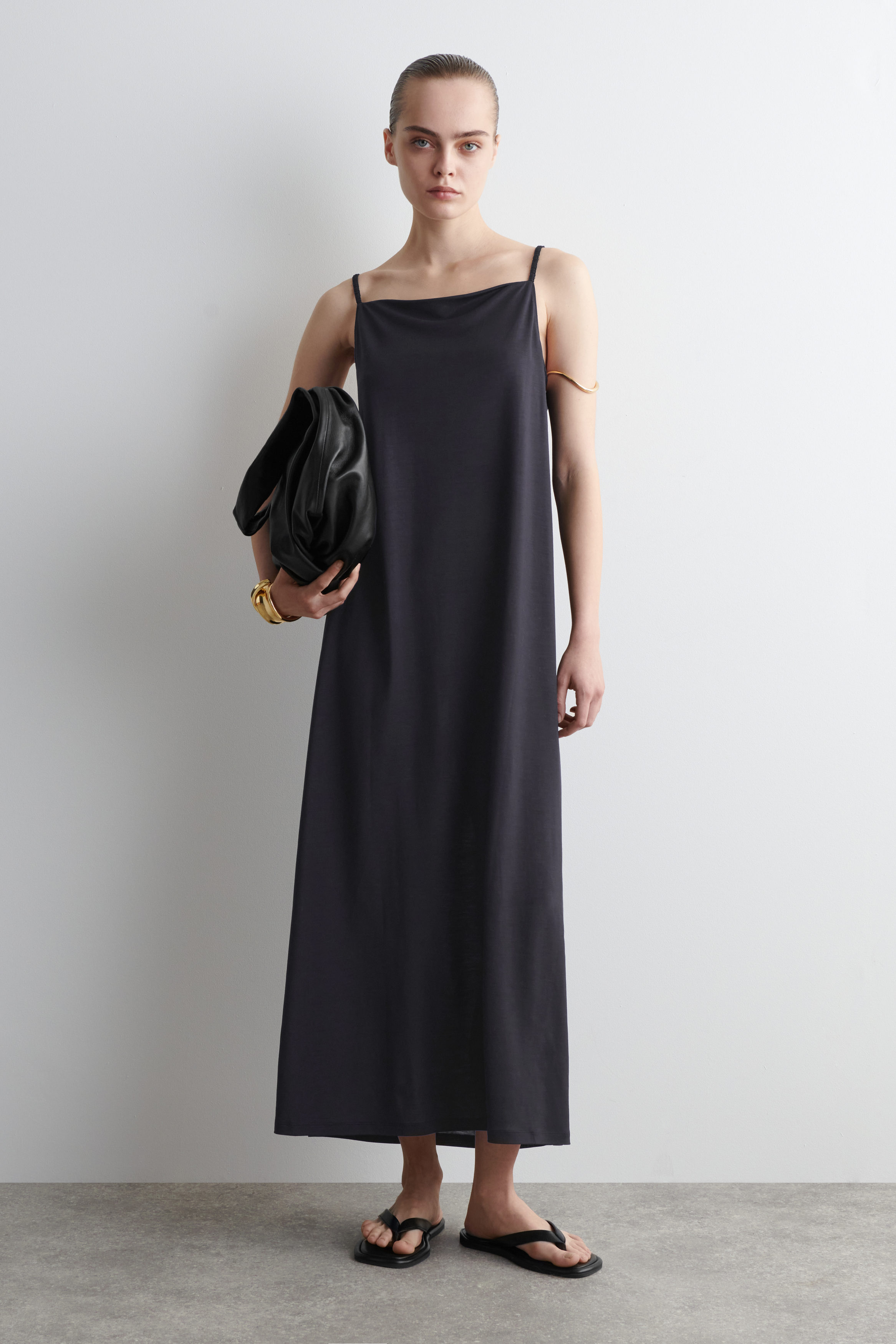 SQUARE-NECK STRAPPY JERSEY DRESS