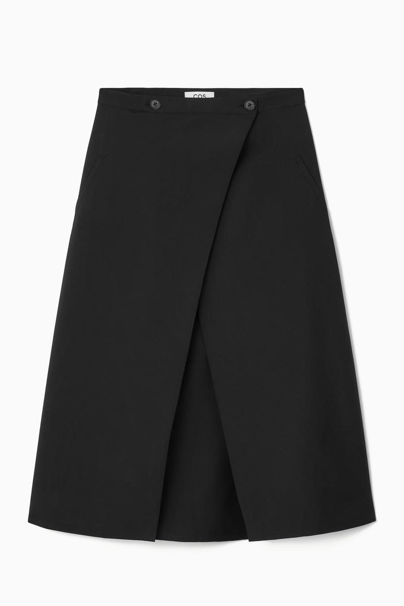 Tailored Wool Midi Wrap Skirt