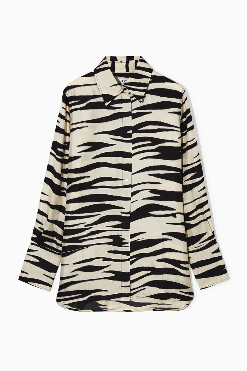 Oversized Zebra-Print Silk Shirt