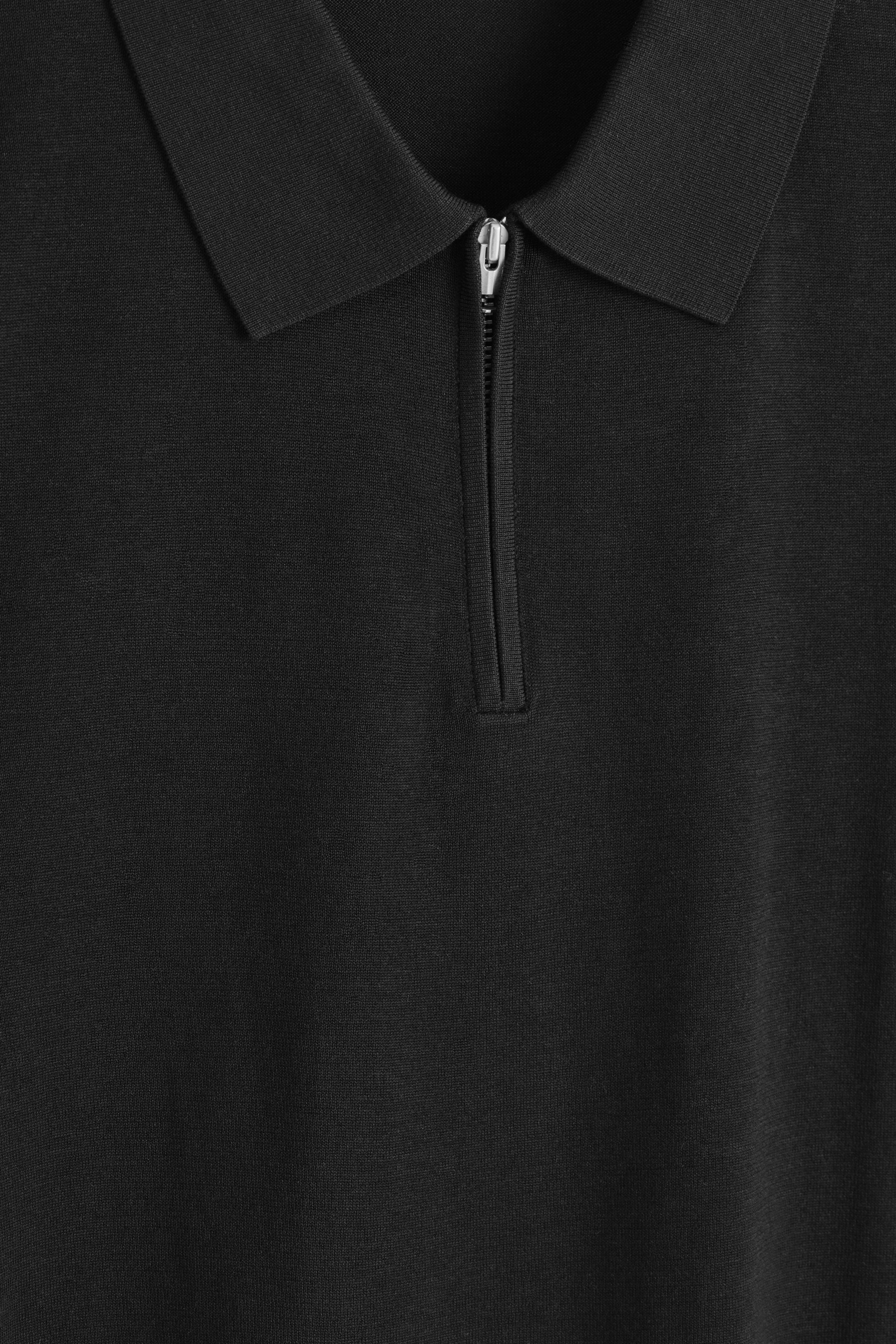 SLIM KNITTED SILK ZIPUP POLO SHIRT - BLACK | COS