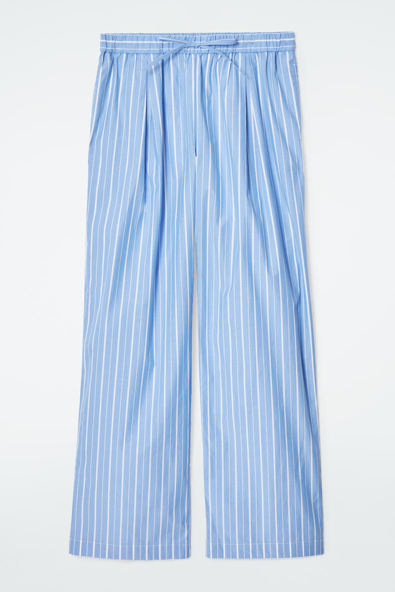 Pinstriped Cotton Pyjama Trousers in Blue