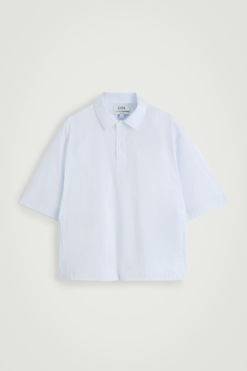 Cotton Popover Short-Sleeved Shirt in Blue