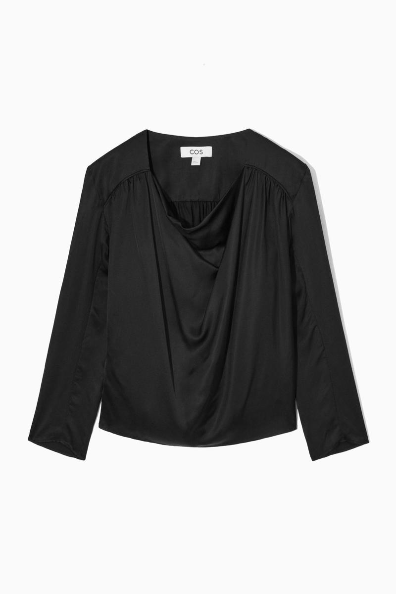 Draped Cowl-Neck Satin Top