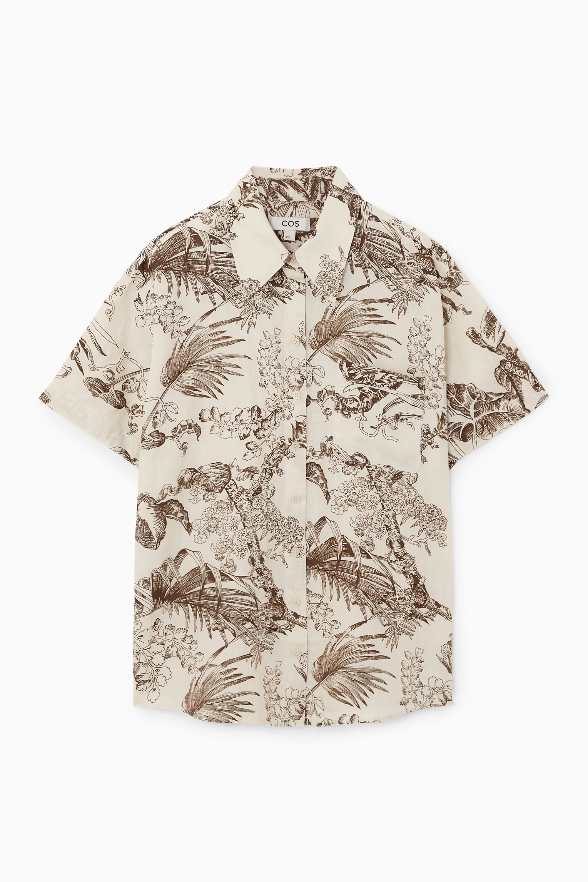 BOTANICAL-PRINT SHORT-SLEEVED LINEN SHIRT - WHITE BOTANICAL-PRINT SHORT-SLEEVED LINEN SHIRT - WHITE
