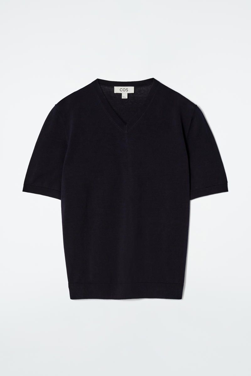 Knitted Cotton V-Neck T-Shirt