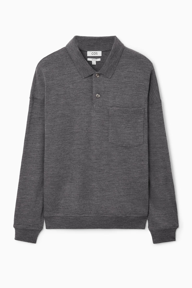 Knitted Wool Polo Shirt in Grey