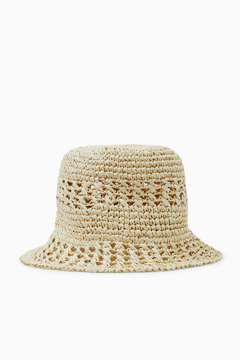 Cos Crocheted Straw Bucket Hat In Neutral