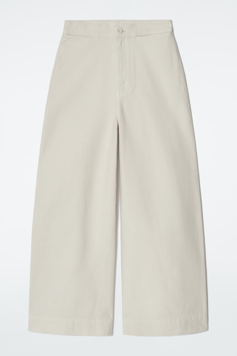Wide-Leg Denim Trousers in Beige