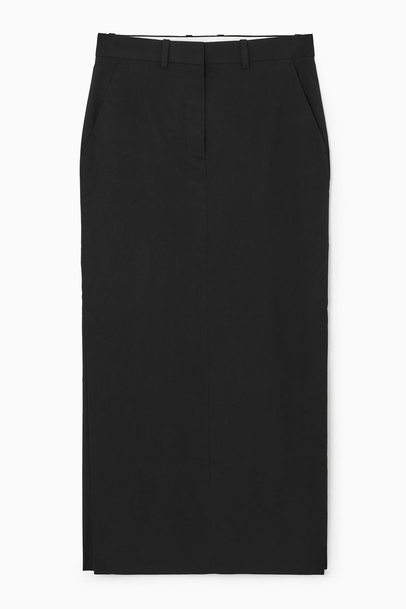 Tailored Linen-Blend Maxi Skirt