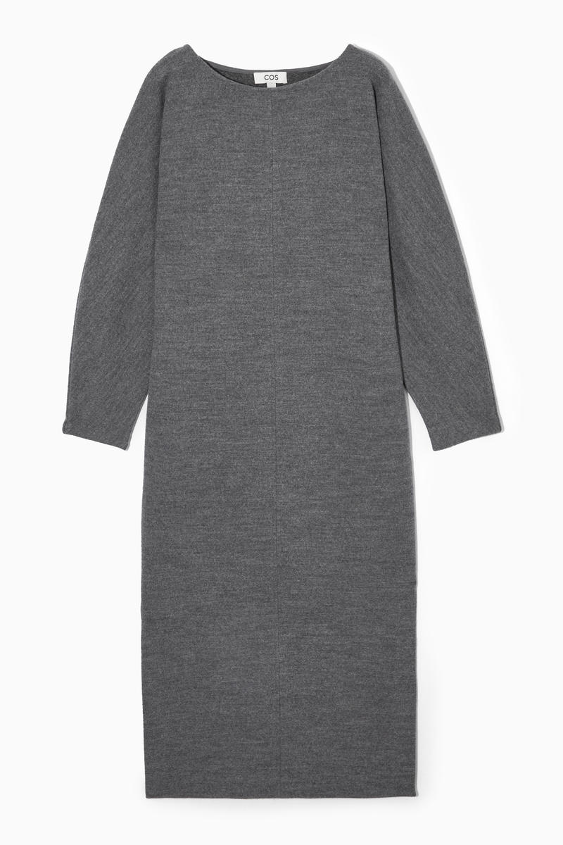 Boiled-Wool Long-Sleeved Maxi Dress