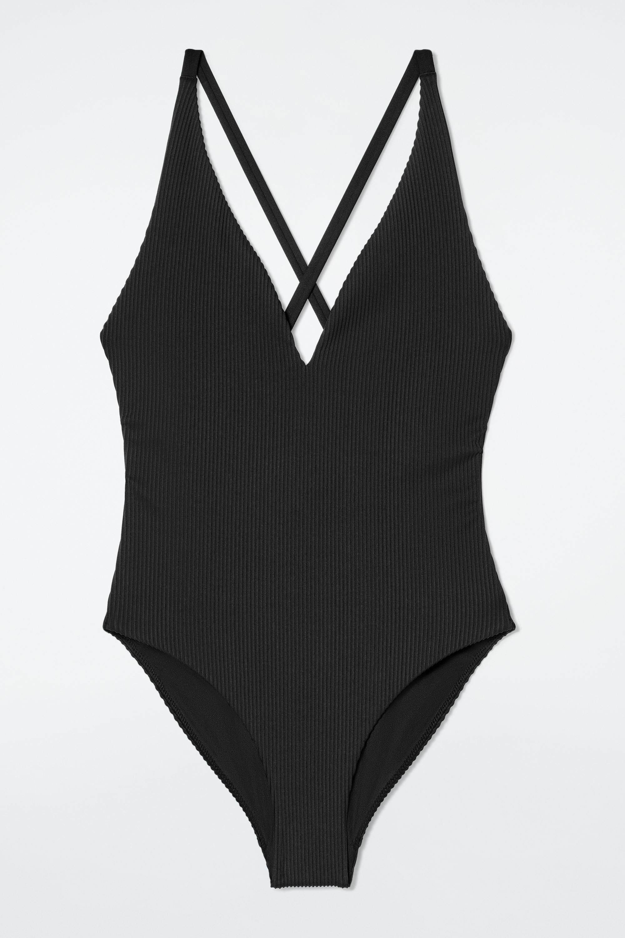 RIBBED CROSSOVER-BACK SWIMSUIT - BLACK | COS