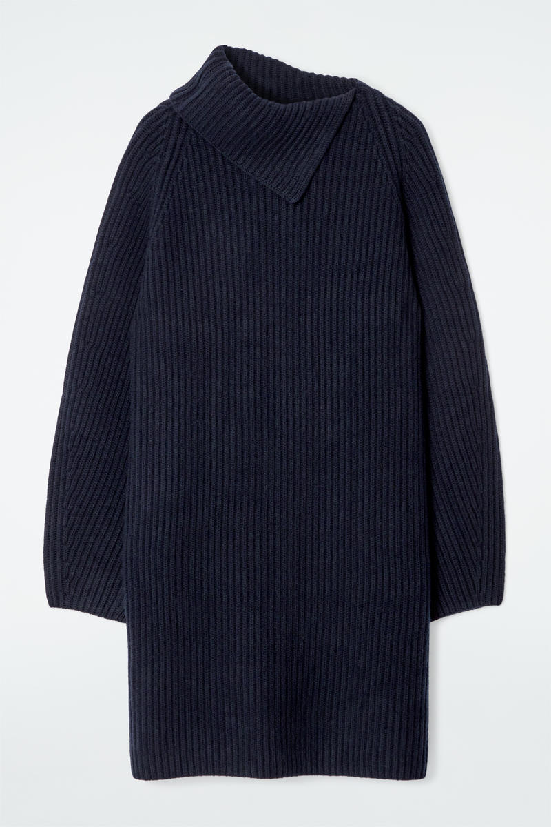 Wrap-Collar Wool Dress