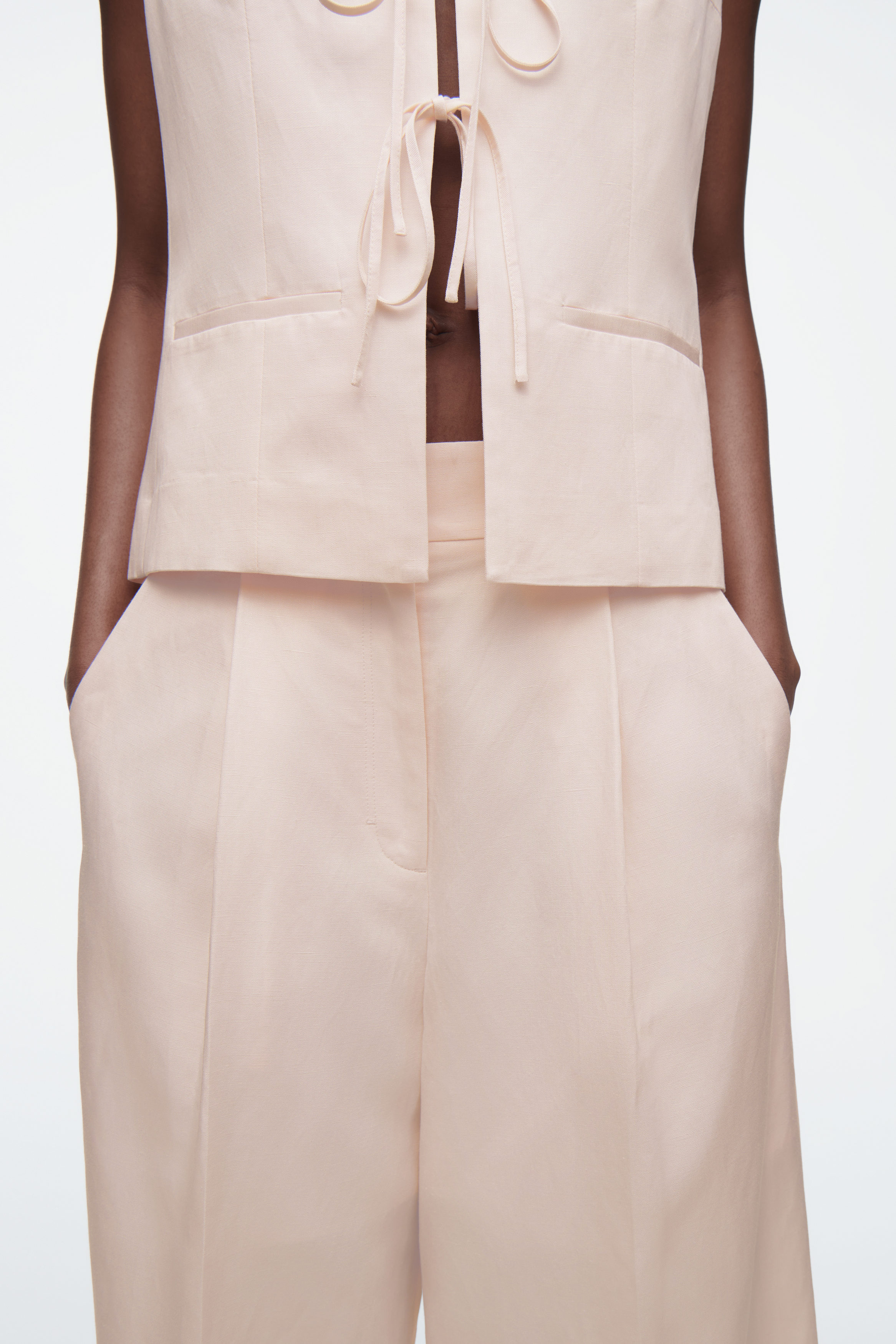RELAXED LINEN-BLEND WIDE-LEG TROUSERS - LIGHT PINK
