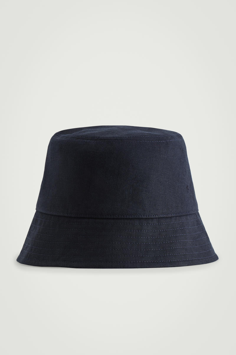 Linen Bucket Hat in Navy