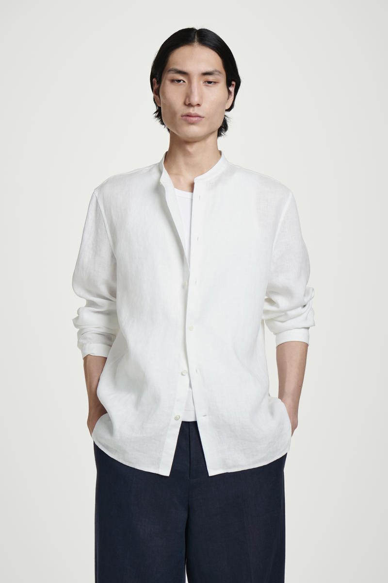 Grandad-Collar Linen Shirt