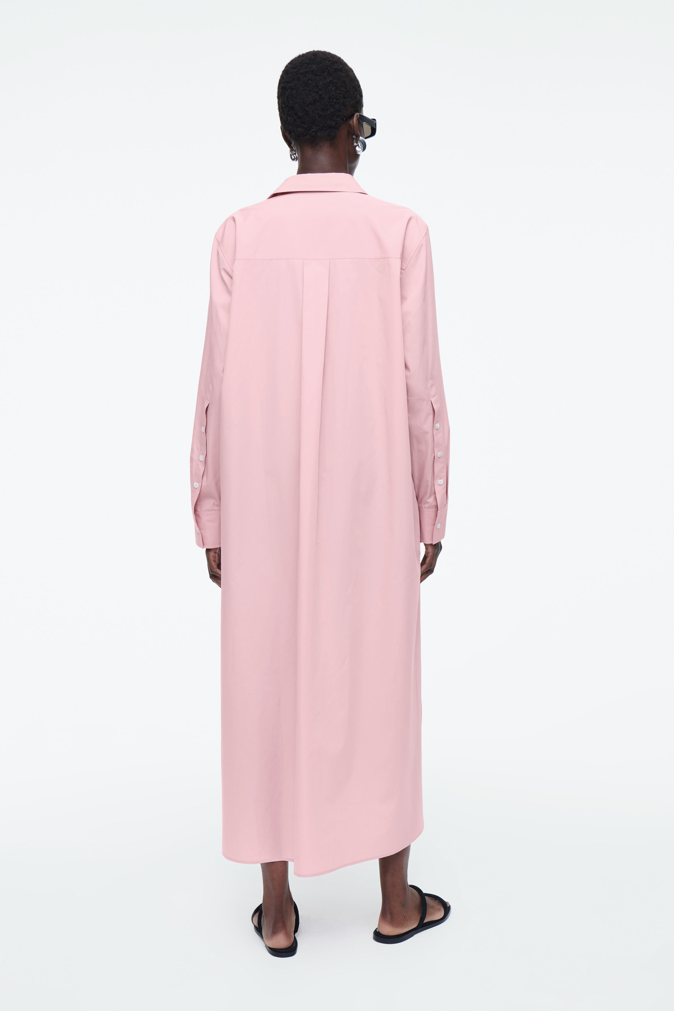 COLLARED MIDI SHIRT DRESS - PINK