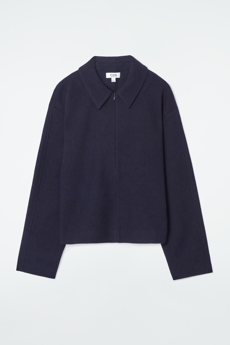 Shop Cos Boiled-wool Zip-up Cardigan In Navyblau