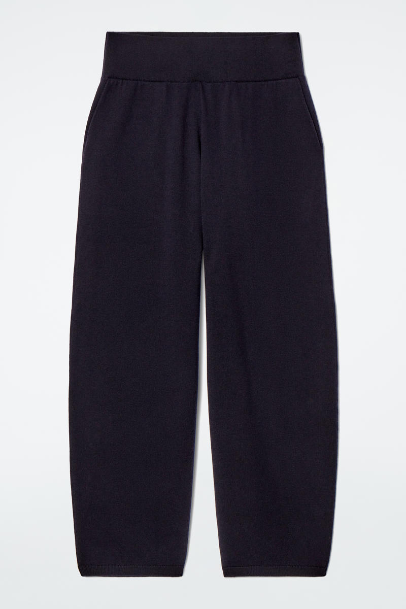 Merino Wool Barrel-Leg Trousers in Blue