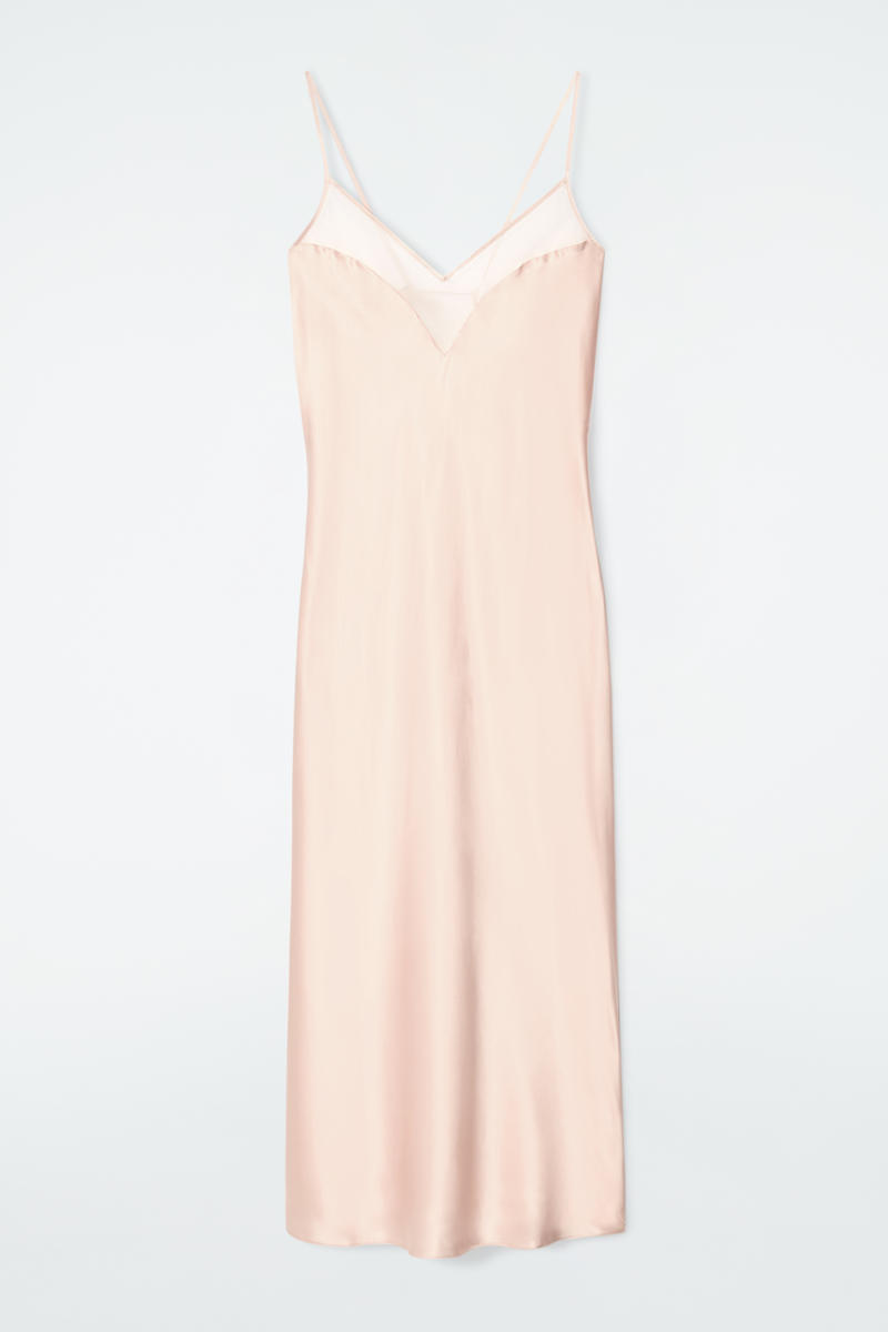 Cos Sheer-panel Silk Slip Dress In Pink