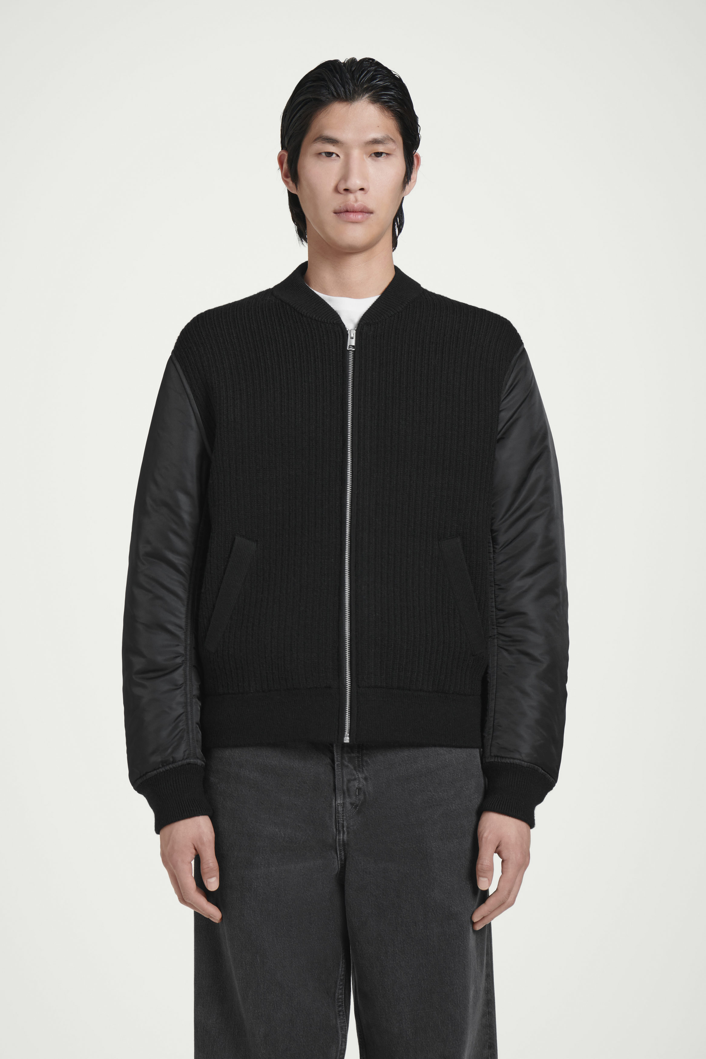MERINO WOOL AND NYLON BOMBER JACKET - BLACK