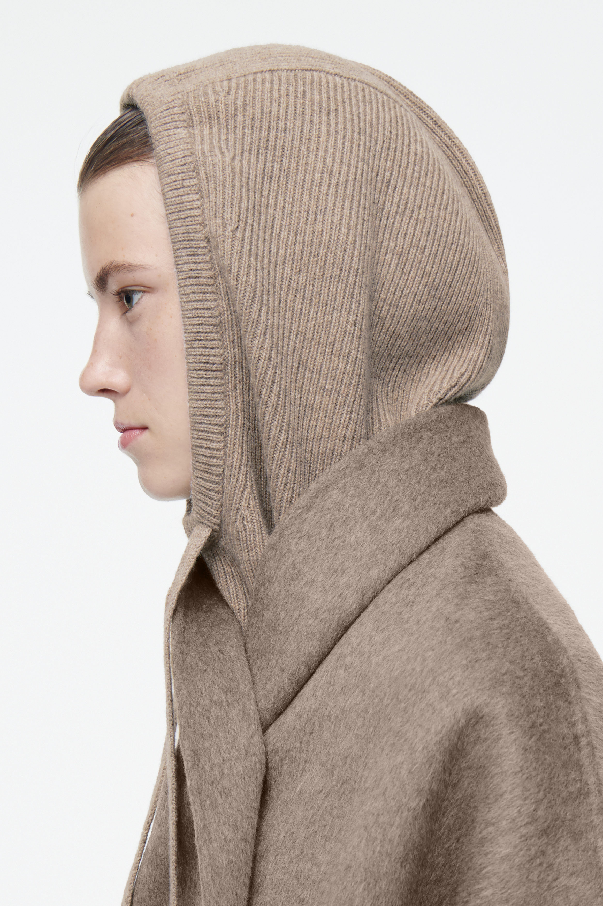 RIBBED WOOL BALACLAVA - LIGHT BEIGE