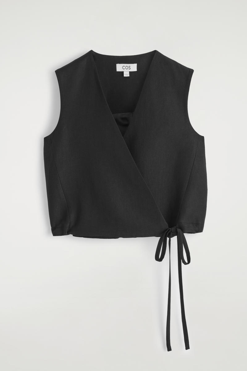 Tie-Detail Linen-Blend Wrap Waistcoat