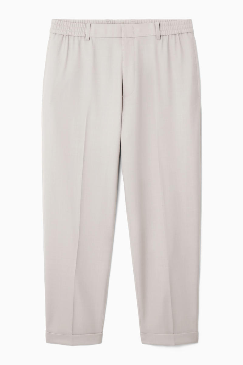 Turn-Up Wool-Blend Trousers in Beige