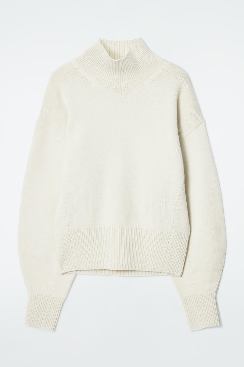 Funnel-Neck Waisted Wool Jumper