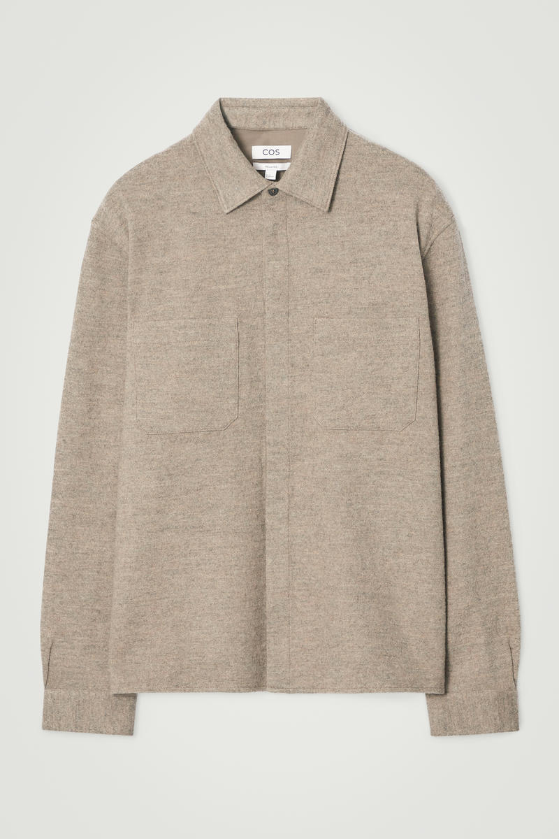 Boiled-Wool Overshirt in Beige