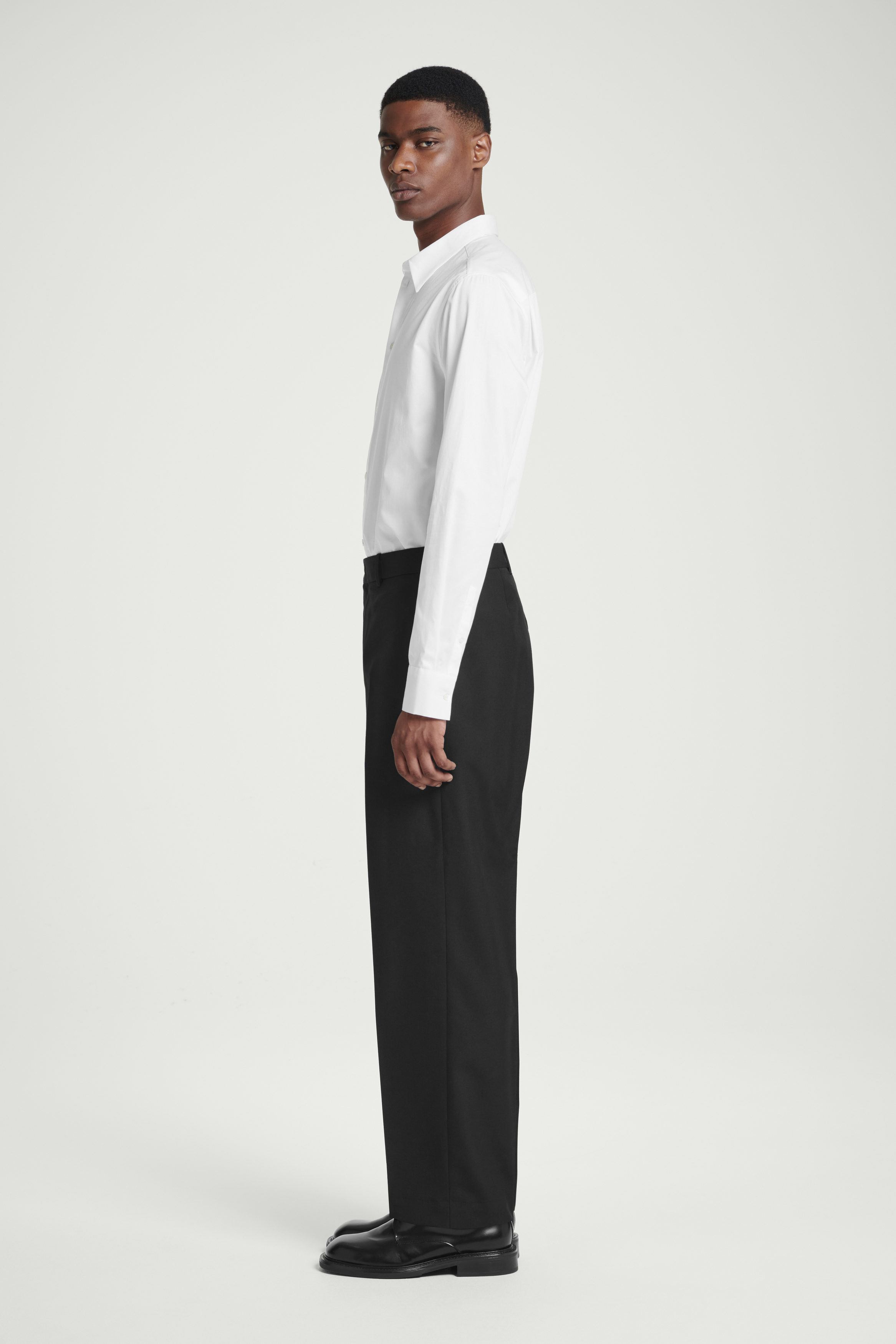 RELAXED WOOL-HOPSACK STRAIGHT-LEG TROUSERS - BLACK RELAXED WOOL-HOPSACK STRAIGHT-LEG TROUSERS - BLACK