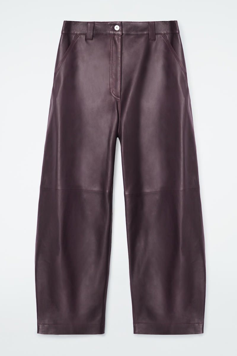 Leather Barrel-Leg Utility Trousers in Red