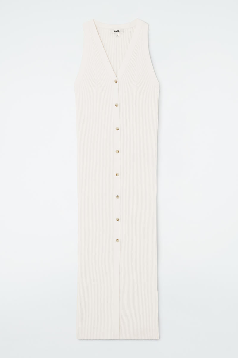 Buttoned Rib-Knit Maxi Dress