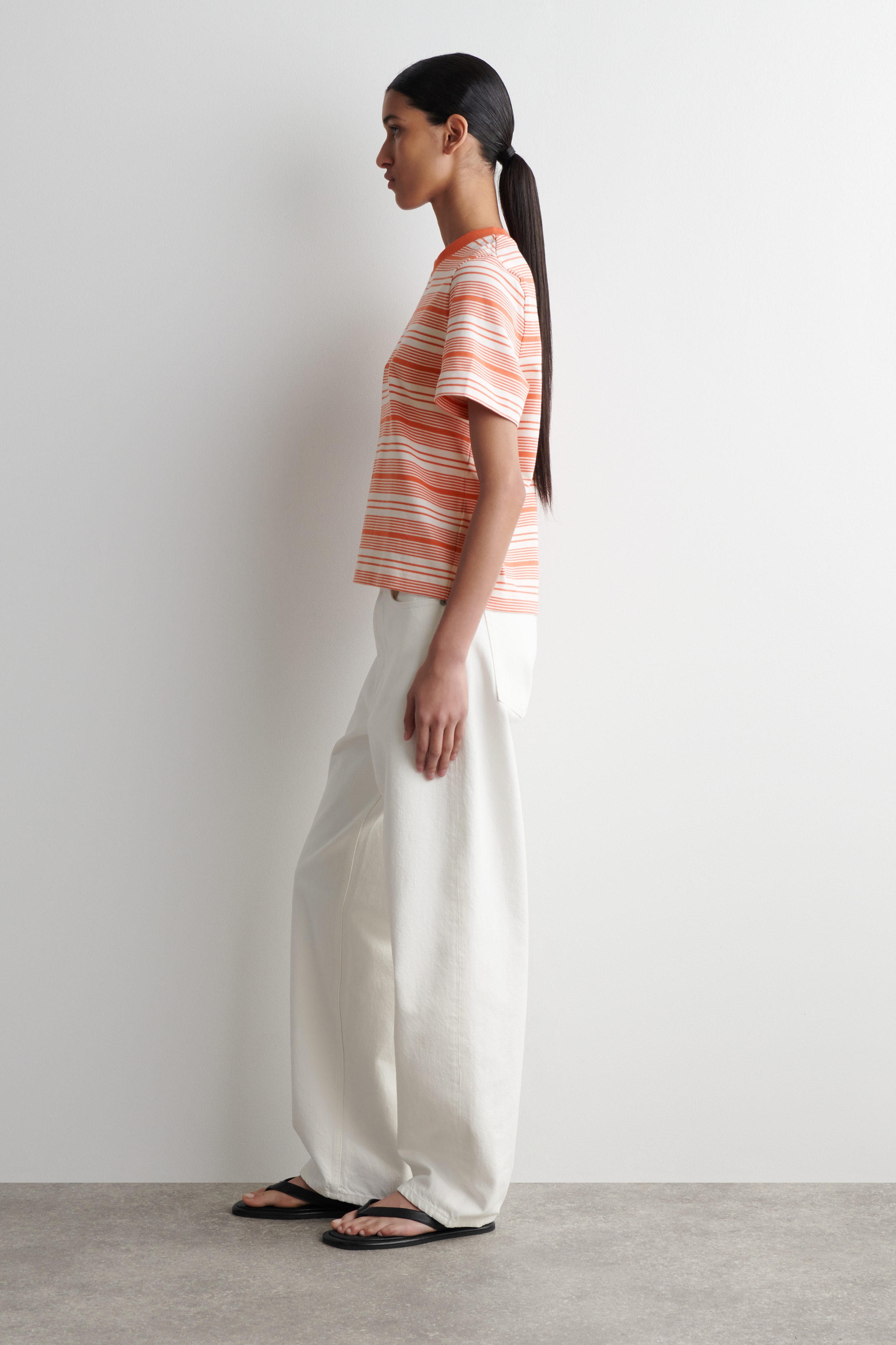Tシャツ・カットソー No.1130 C stripe loose T (4color) Striped T-shirt with offset side seams and print detail