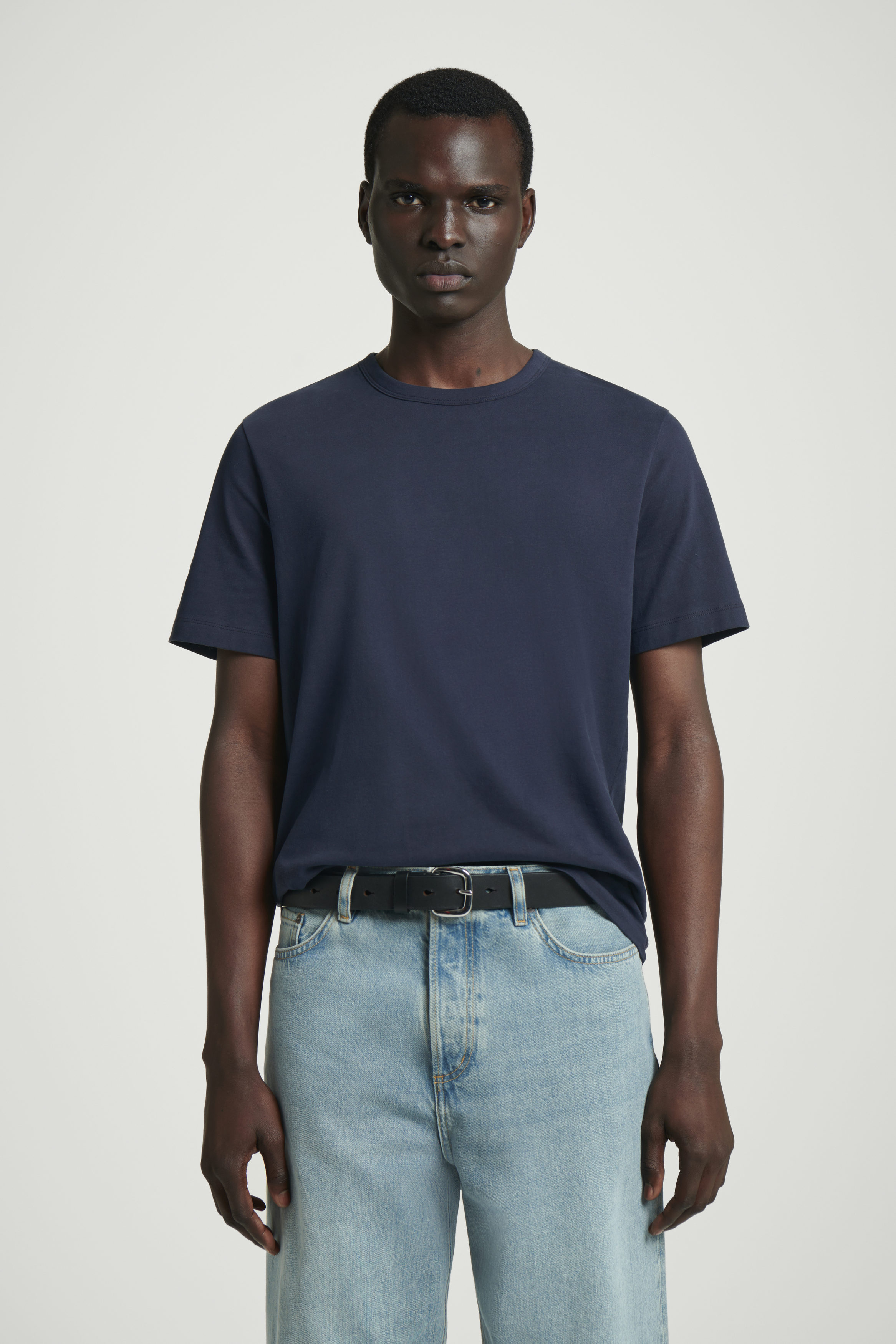 REGULAR BRUSHED-COTTON T-SHIRT - NAVY REGULAR BRUSHED-COTTON T-SHIRT - NAVY