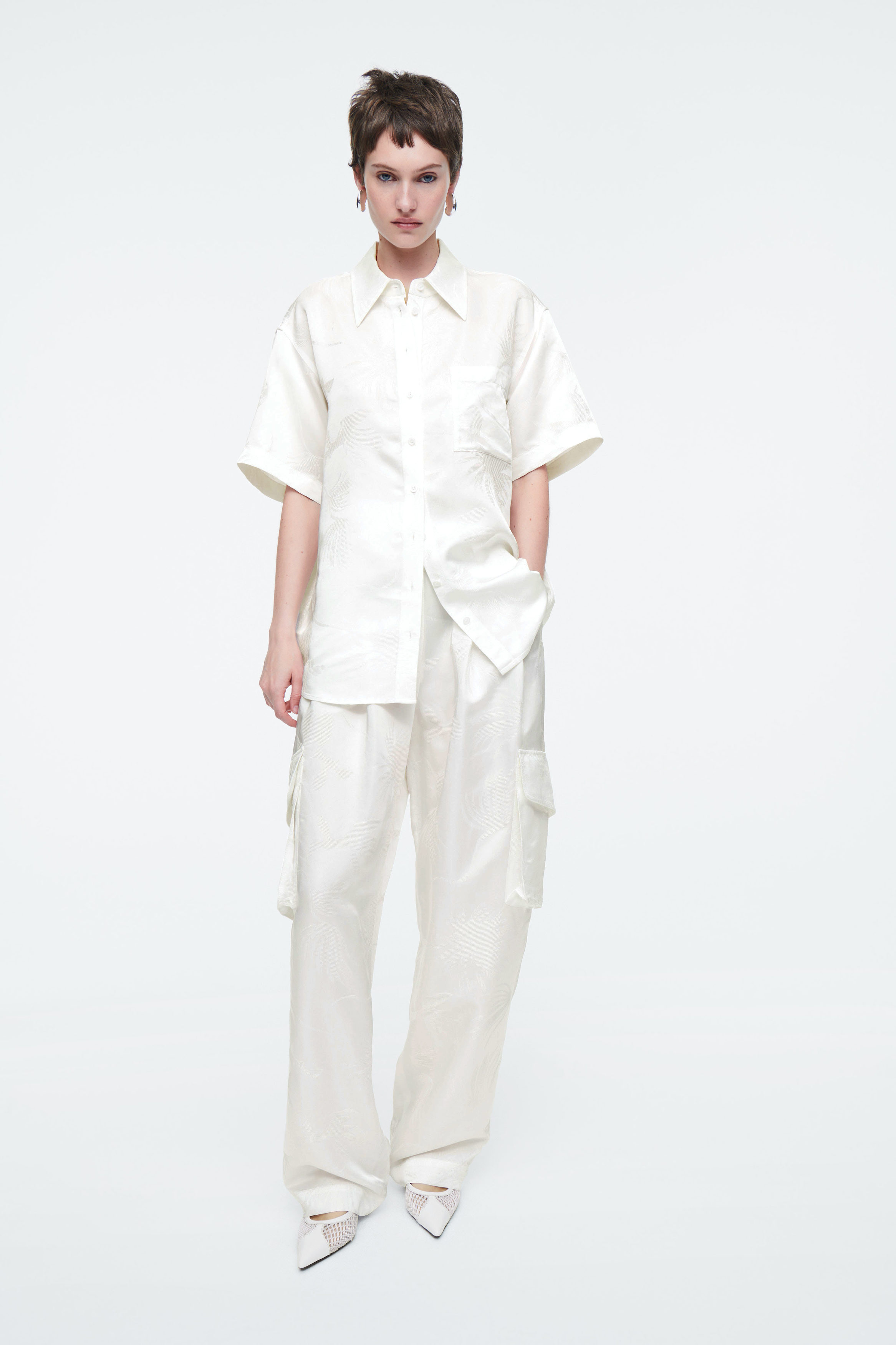 【良好品】 FLORAL JACQUARD UTILITY TROUSERS - WHITE パンツ