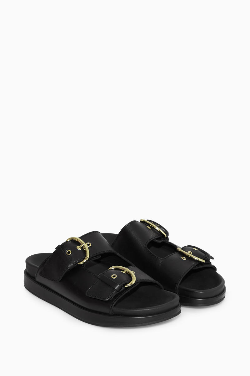 Chunky Buckled Leather Slides