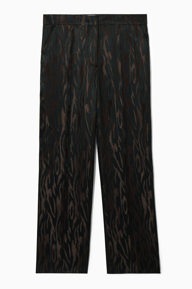 Regular Zebra-Jacquard Straight-Leg Trousers in Brown