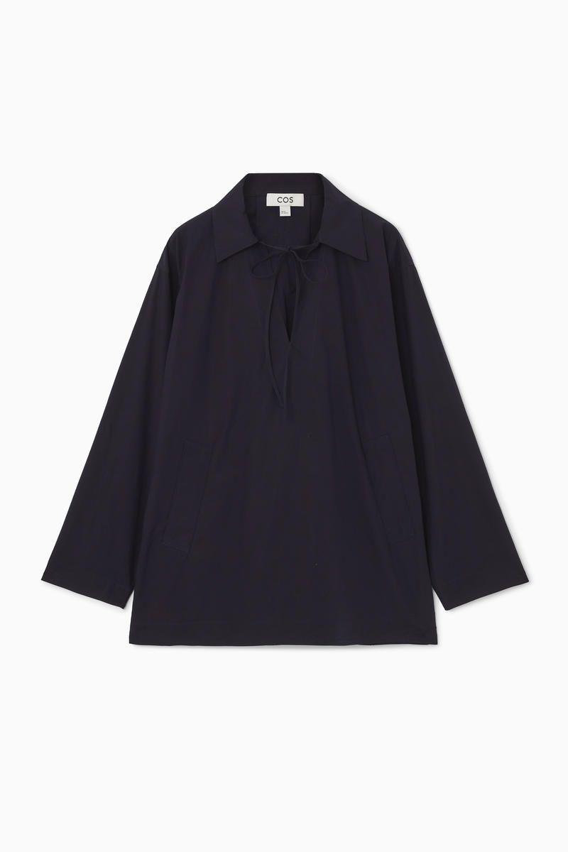 Tie-Front V-Neck Blouse in Blue