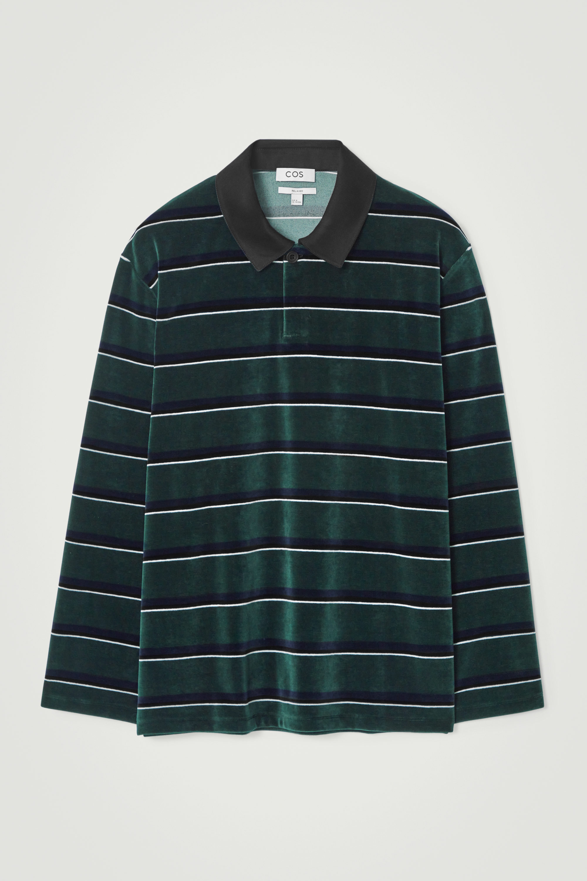 STRIPED VELVET LONG-SLEEVED POLO SHIRT - EMERALD / STRIPED