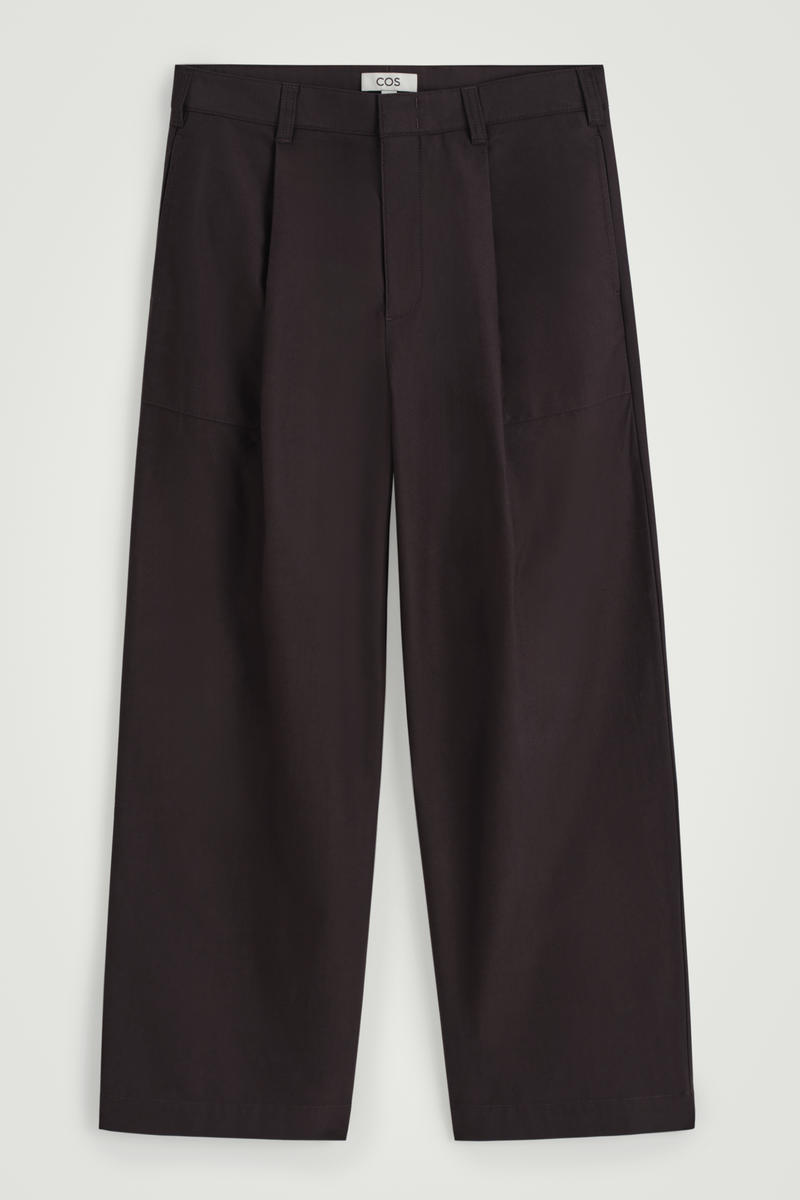 Wide-Leg Cotton-Twill Trousers in Brown