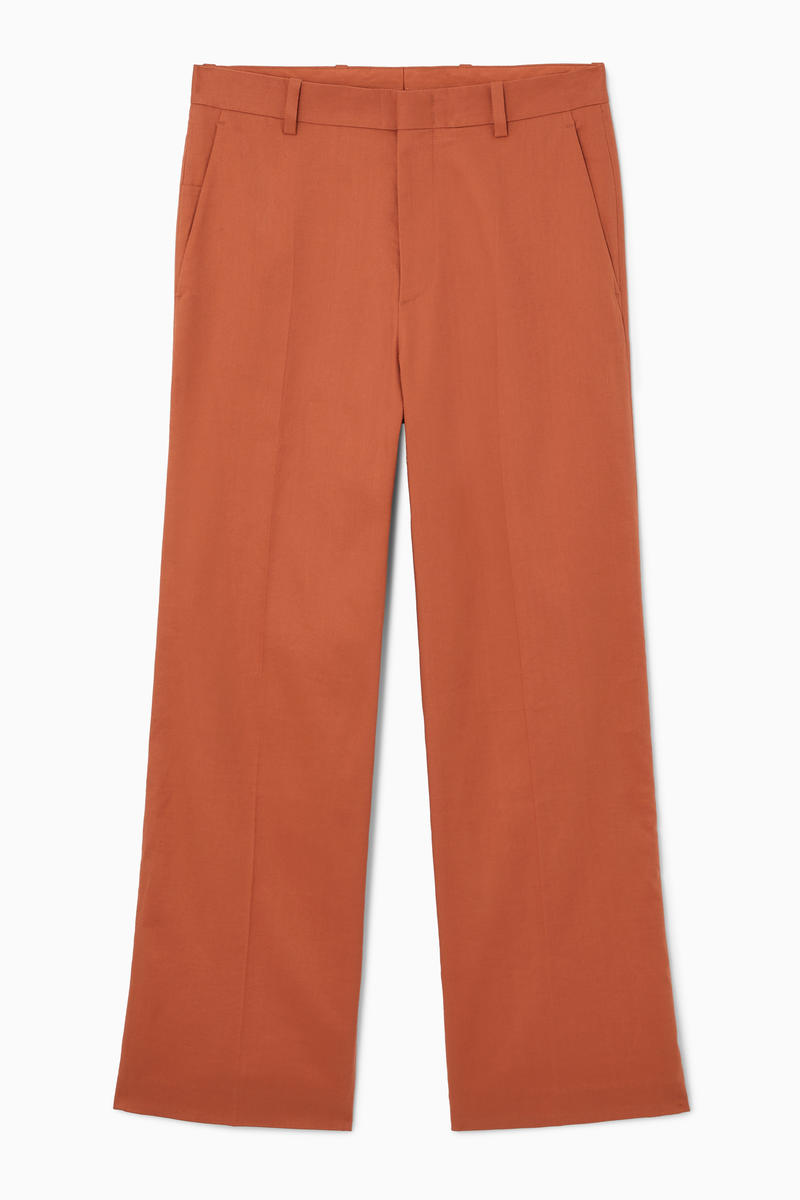 Relaxed Linen Wide-Leg Trousers in Brown