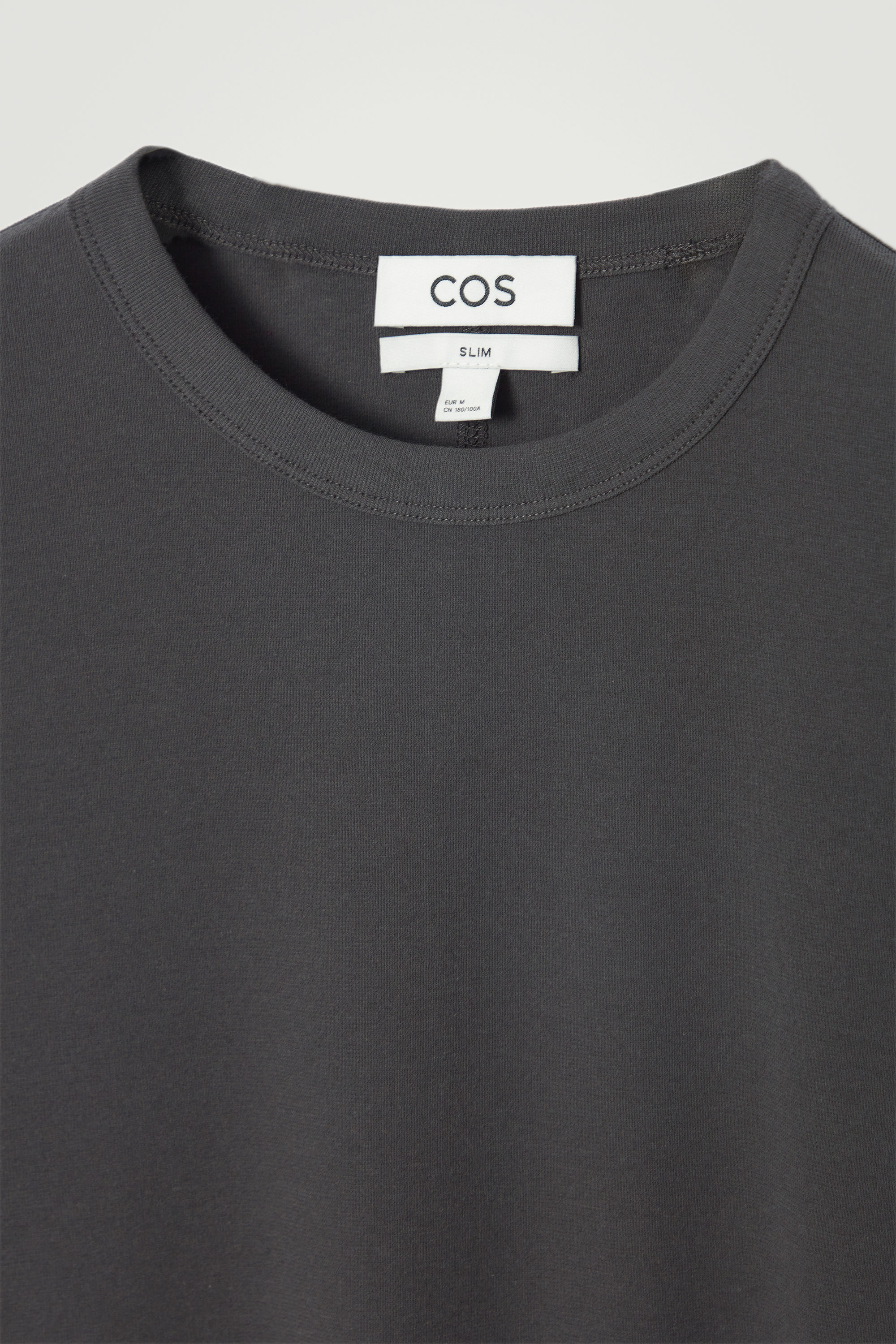 ★PISCESS★Cotton Mesh Slim Fit T-shirt★Brown★大人気★ SLIM COTTON-CREPE T-SHIRT - DARK GREY | COS