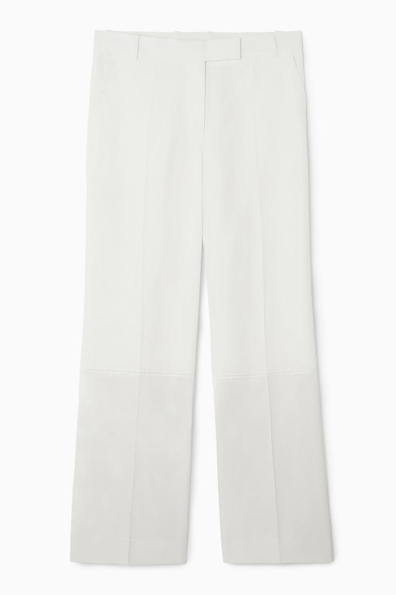 Satin-Panelled Wide-Leg Trousers in Beige